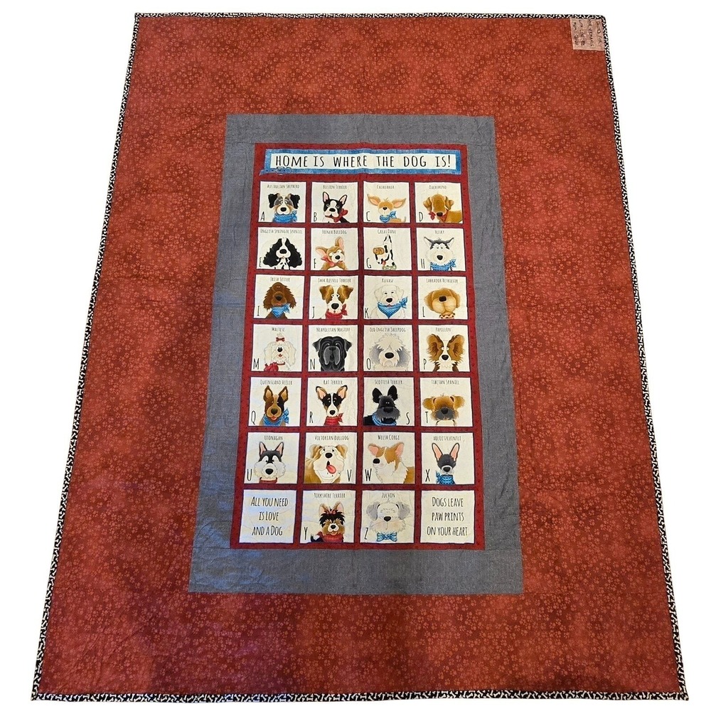 Handmade Dog Alphabet Quilt Henry Glass Novelty‎ Dog Cotton Patchwork Star 69x55